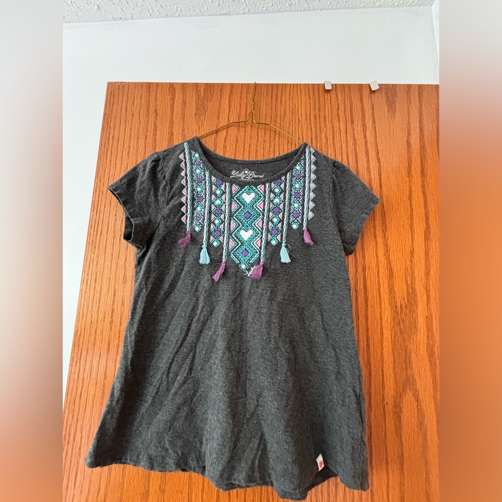 Girls Lucky brand grey tshirt with western style detail.